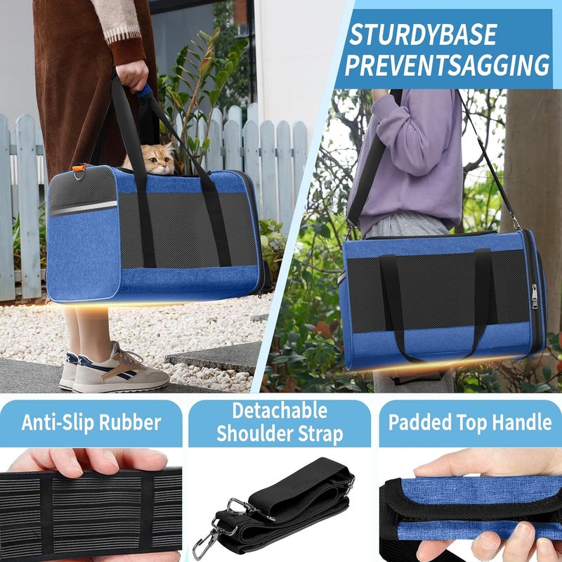 GAPZER Pet Carrier Large Cats 20 lbs Top Load/Soft Sided Small Dog Travel Carriers/Collapsible Carrier Bag for Medium Cat Puppy/Sturdy Transport Carriers Long Trips/Medium Cats 15 pounds Blue - Image 4